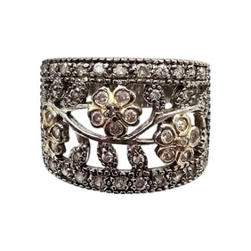 Rhinestone Sterling Silver Cocktail Ring Size 6.5 8 G