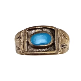 Southwestern Turquoise Gold Over Sterling Silver Ring Size 3.25 2.8 G