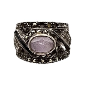 Amethyst Marcasite Sterling Silver Ring Size 6.5 6.8 G