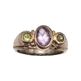 C^A Amethyst Peridot Sterling Silver Cocktail Ring Size 7.5 4.2 G