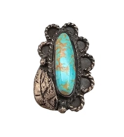 Sterling Leaf CC Turquoise Sterling Silver Ring Size 6.5 8.4 G