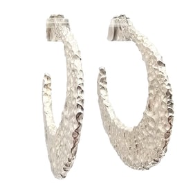Sterling Silver Textured Hoop Earrings 11.8 G