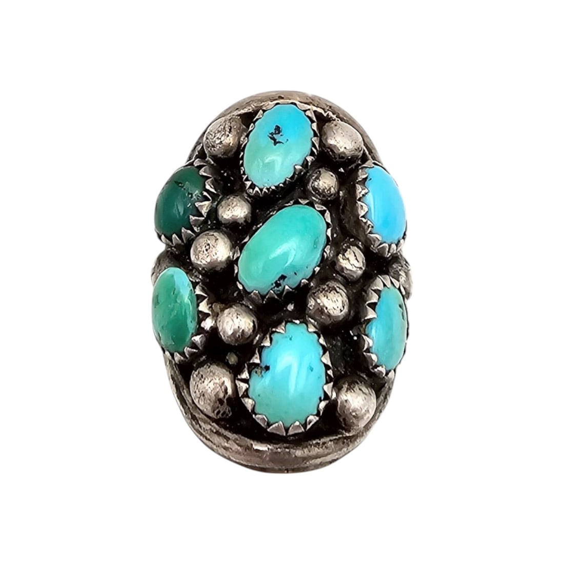 Signed Coy Turquoise Cluster Sterling Silver Ring Size 6.25 8.5 G (1 of 4)