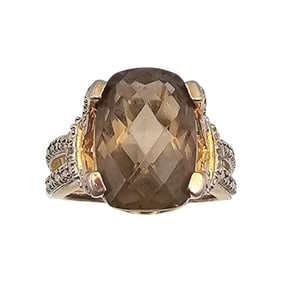 Ross Simons Cushion Cut Smoky Quartz Gold Over Sterling Silver Cocktail Ring Size 5.75 5.9 G