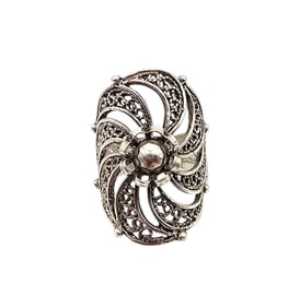 Turkey B Sterling Silver Filigree Ring Size 4 4.8 G