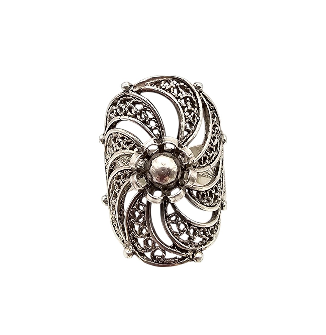 Turkey B Sterling Silver Filigree Ring Size 4 4.8 G (1 of 4)