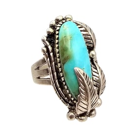 Native Turquoise Sterling Silver Ring Size 7.5 12.2 G