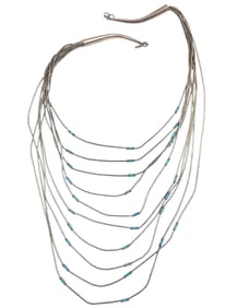 Native Southwestern Sterling Silver Liquid Silver Multi Strand Necklace 25.6 G