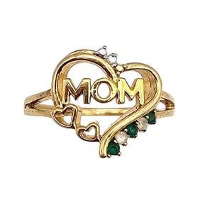 M Diamond Gold Over Sterling Silver MOM Ring Size 6.25 2.3 G