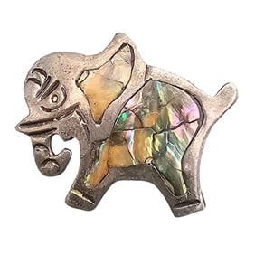 Mexico Abalone Sterling Silver Elephant Brooch 2.8 G
