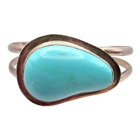 Signed Mexico Turquoise Sterling Silver Cuff Bracelet 34.6 G