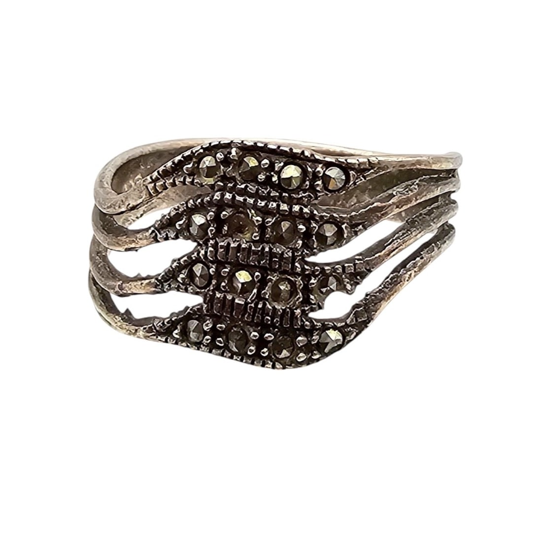 Marcasite Sterling Silver Ring Size 7.75 3 G: Marcasite Sterling Silver Ring Size 7.75 3 G