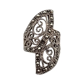 Marcasite Sterling Silver Cocktail Ring Size 5 6.5 G