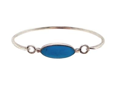 Turquoise Sterling Silver Eye Hook Bangle Bracelet 7.7 G