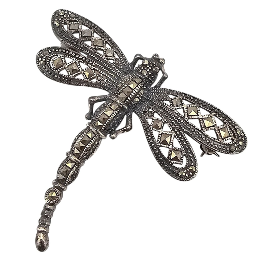 NF Marcasite Sterling Silver Dragonfly Brooch 9.8 G: NF Marcasite Sterling Silver Dragonfly Brooch 9.8 G