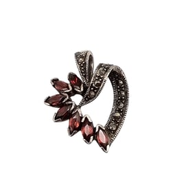 Rhinestone Marcasite Sterling Silver Heart Pendant 3.9 G