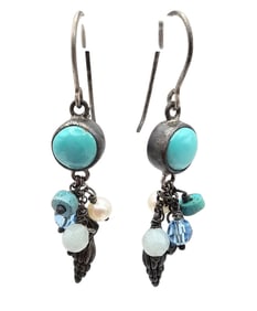 Turquoise Quartz Sterling Silver Seashell Drop Dangle Earrings 4.5 G