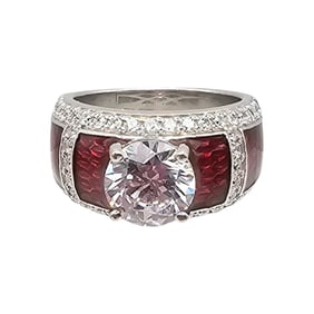 H With A Heart Cubic Zirconia Enamel Sterling Silver Ring Size 5.75 8.8 G