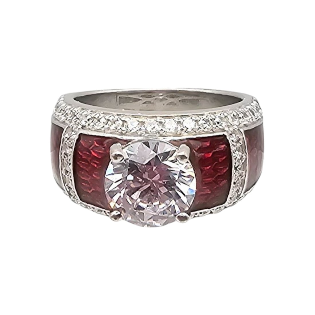 H With A Heart Cubic Zirconia Enamel Sterling Silver Ring Size 5.75 8.8 G (1 of 4)