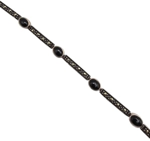 Onyx Marcasite Sterling Silver Bracelet 10.6 G