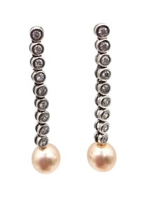 Pearl Rhinestone Sterling Silver Drop Dangle Earrings 4.5 G
