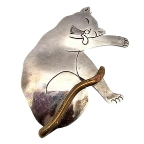 Mexico TS-78 Sterling Silver Cat Brooch 15.9 G