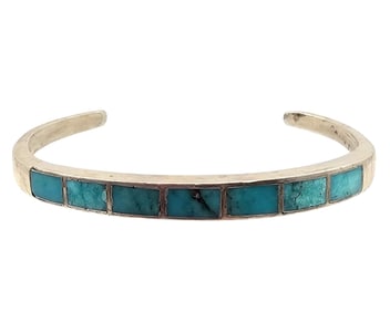 Navajo Turquoise Sterling Silver Inlay Cuff Bracelet 16.6 G