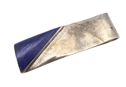 Signed Mexico Lapis Sterling Silver Money Clip 17.3 G