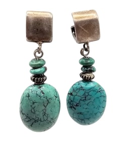Turquoise Sterling Silver Drop Dangle Earrings 13.1 G