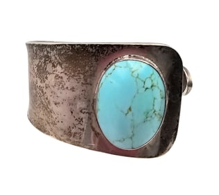 Signed Turquoise Sterling Silver Cuff Bracelet 42.2 G