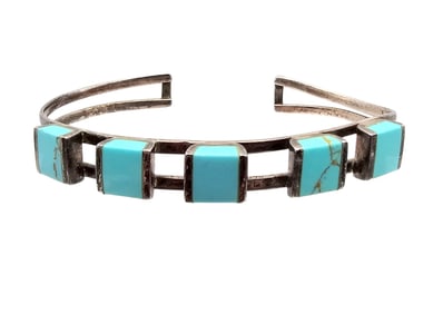 Signed Turquoise Sterling Silver Cuff Bracelet 16.2 G