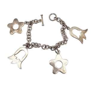 Sterling Silver Spring Flower Toggle Bracelet 45.6 G