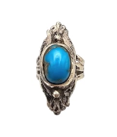 Native Turquoise Sterling Silver Ring Size 7.5 1.2.1 G