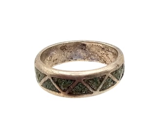 Navajo Crushed Turquoise Sterling Silver Ring Size 8.75 5 8 G