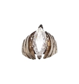 Signed Mexico Clear Stone Sterling Silver Cocktail Ring Size 7.25 7.9 G