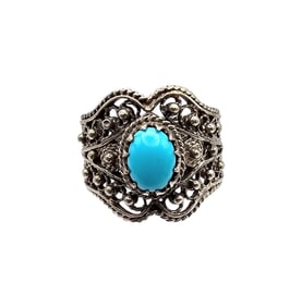 Vintage Turquoise Sterling Silver Ring Size 6.5 5.7 G