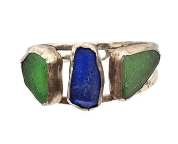 Sea Glass Sterling Silver Cuff Bracelet 34.1 G
