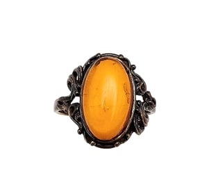 Amber Sterling Silver Ring Size 7 2.9 G