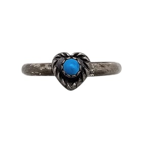 Southwestern Turquoise Sterling Silver Heart Ring Size 4 1.1 G