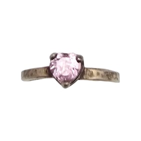Rhinestone Sterling Silver Heart Ring Size 3.5 1.4 G