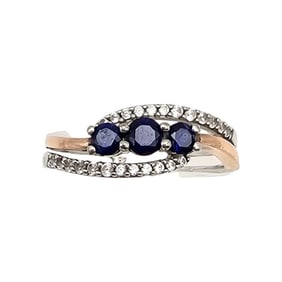 JJ Sapphire 10K Gold Sterling Silver Cocktail Ring Size 6.25 3 G