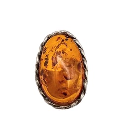 Amber Sterling Silver Ring Adjustable 9 G