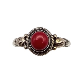 Southwestern Coral Sterling Silver Ring Size 5.5 1.6 G