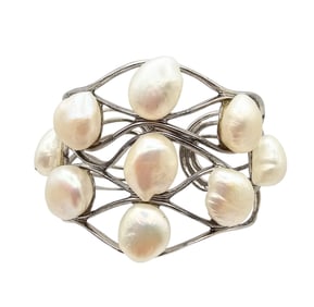 Pearl Sterling Silver Cuff Bracelet 47.5 G