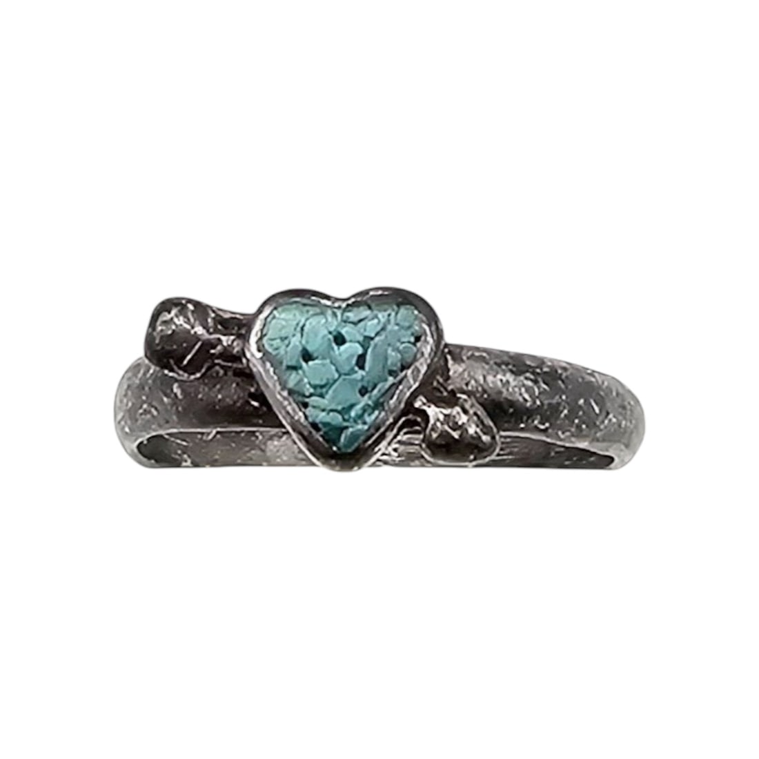 Southwestern Crushed Turquoise Heart Ring Size 4.75 1.8 G: Southwestern Crushed Turquoise Heart Ring Size 4.75 1.8 G