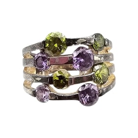 Rhinestone Sterling Silver Cocktail Ring Size 7.5 6.6 G