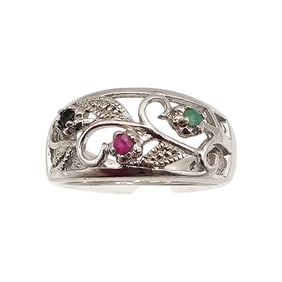 JR Ruby Sapphire Emerald Sterling Silver Cocktail Ring Size 7.75 3.7 G
