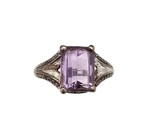 JJ Amethyst Sterling Silver Cocktail Ring Size 6.75 3.8 G