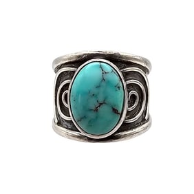 Native Turquoise Sterling Silver Ring Size 6 6.4 G