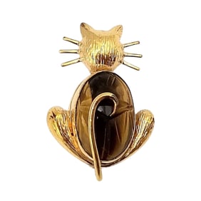 Danecraft Gold Filled Tigers Eye Scarab Cat Egyptian Revival Pin 3.1 G